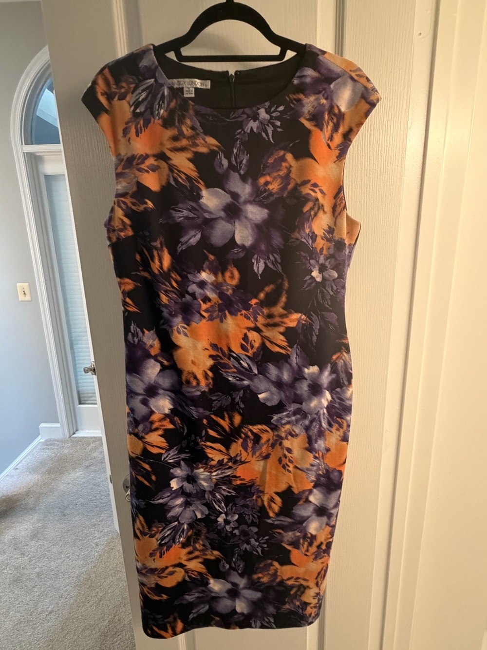 Maggy London Orange & Purple Floral Midi Sheath Dress
